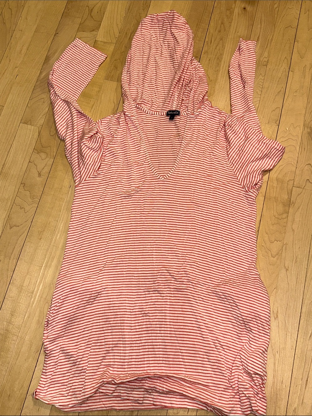 Splendid Coral & White Striped Hooded Tee